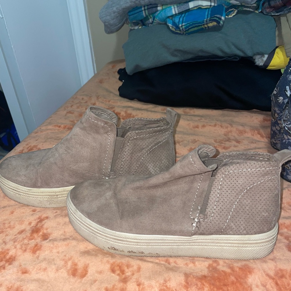 Taupe Suede Slip-On Sneakers